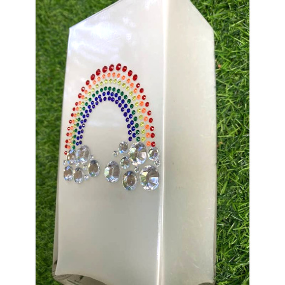 OOAK Tall White Rainbow Rhinestone Vase - Colorful Bling Gem Planter - Picture 6 of 7